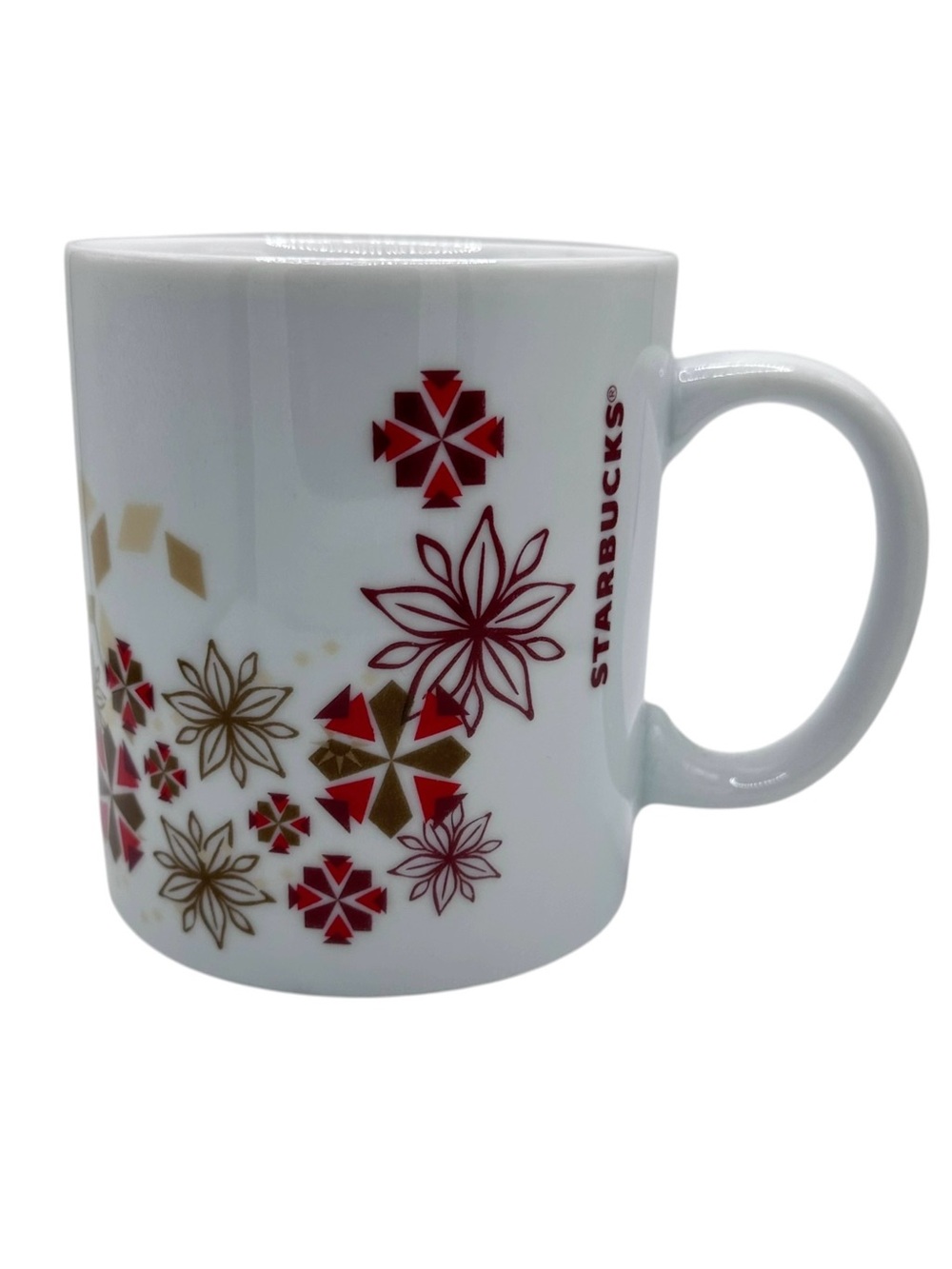 Starbucks 2013 Holiday Poinsettia Snowflake Mug 12 oz